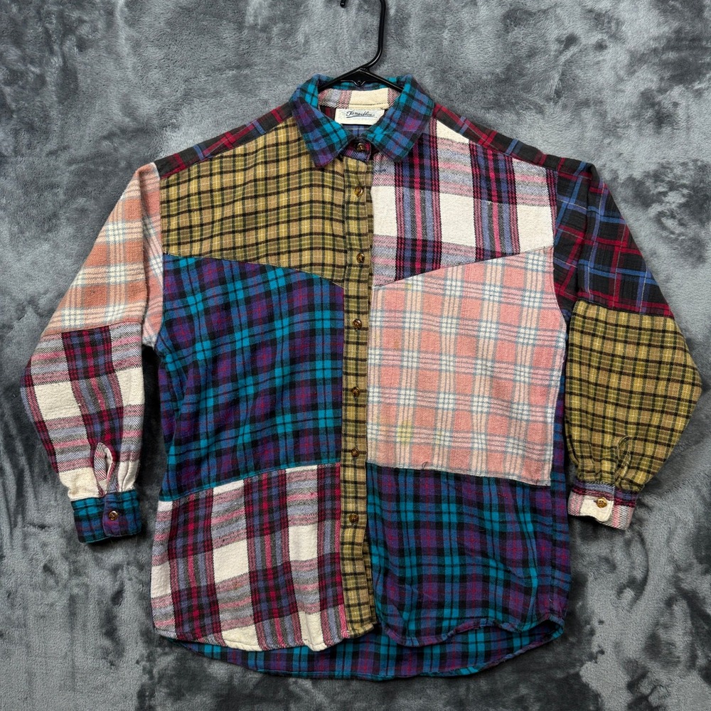 Tangibles Patchwork Flannel Shirt Womens Medium Multi Color Good Plaid Western